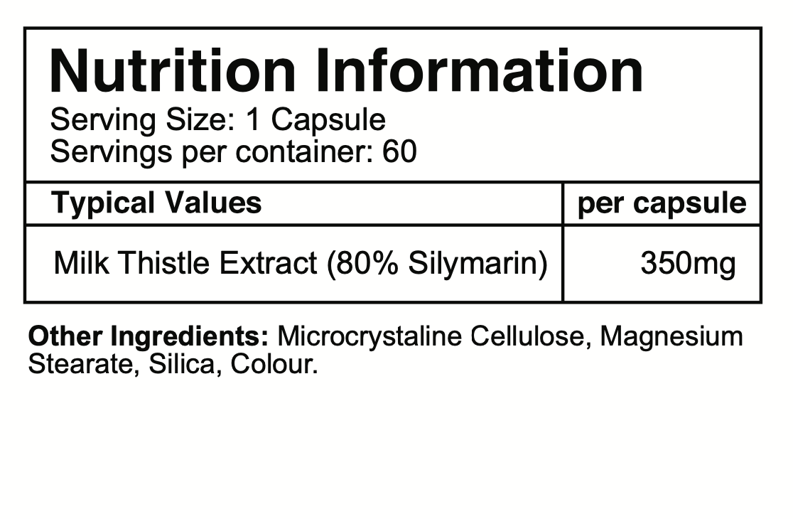 Pure Labs Milk Thistle Nutrition Information